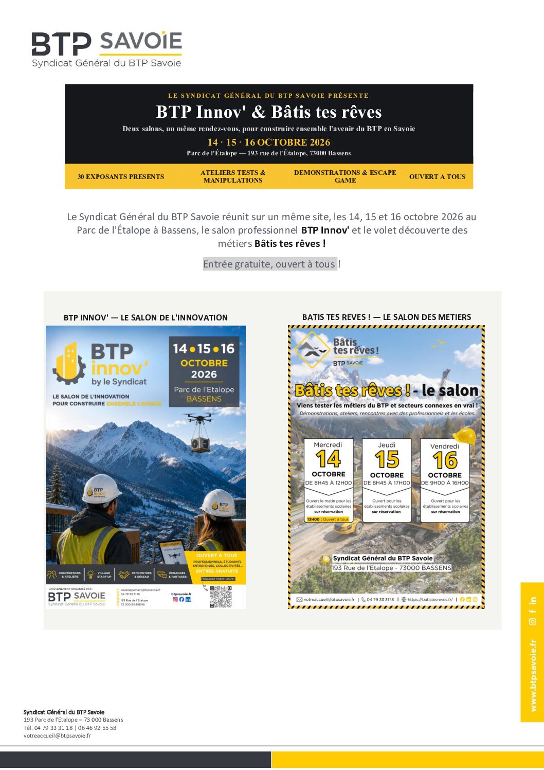 Bâtis tes rêves et BTP INNOV’ s